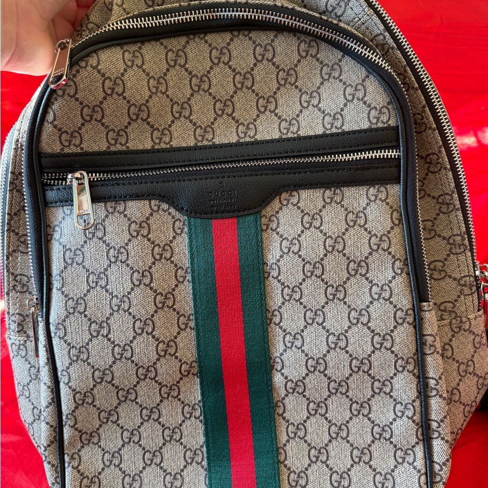 Gucci Beige Backpack with Green and Red Stripe